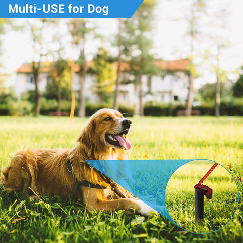 Dog lying on grass with Metal Landscape Edging Stakes Kit with Twenty Pieces Eight and a Half Inch Garden Anchors in background.