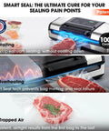 12 Inch Vacuum Sealer For Liquids And Moist Foods With Smart Heat Sealing To Prevent Bag Melting, Built In Cutter And Roll Storage