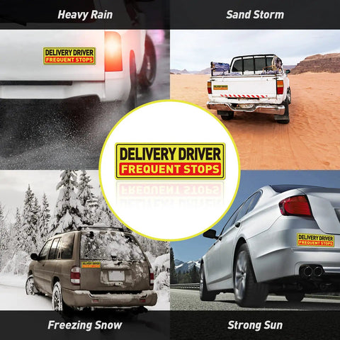Delivery Driver Car Magnet 12 By 4 Inches Reflective Warning Sign For Vehicle And Truck Frequent Stops Magnetic Sticker With Strong Magnet Weatherproof Safety Decal Pack Of 4 in various weather conditions