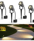 Outdoor Landscape Lighting 4 Pack Low Voltage LED Spotlight Kit 12V 2700K Warm White IP65 Waterproof illuminating garden path