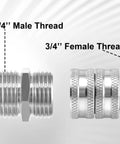 Four Pack Garden Hose Adapters Kit Three Quarter Inch Stainless Steel Double Male and Double Female Swivel Connectors With Washers For Leak Free Water Hose Setup, 3/4 male and female thread