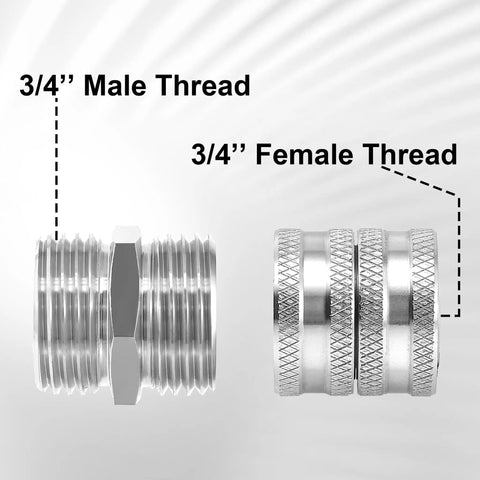 Four Pack Garden Hose Adapters Kit Three Quarter Inch Stainless Steel Double Male and Double Female Swivel Connectors With Washers For Leak Free Water Hose Setup, 3/4 male and female thread
