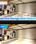 Garage Door Seal Kit for Steel Wood and Aluminum Doors with 2 Inch Brush and U Plus O Rubber Weatherstripping installed in a garage