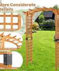 Arched-Top Wooden Garden Arch For Outdoor Use in lawn, lattice design, solid metal connectors, 7.5 ft tall for climbing plants.