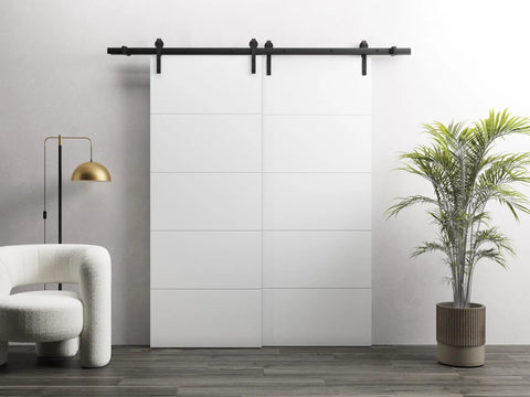 Planum 0770 Interior Barn Bypass Sliding Doors No Glass Solid Wood White 72x96 Modern Style with Dope Hardware Kit