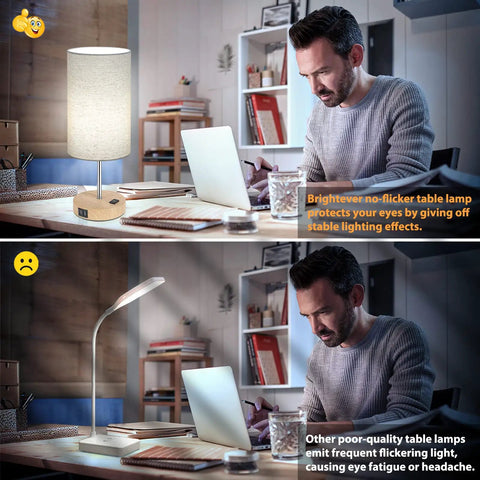 Set Of 2 Bedside Lamps With USB Ports And AC Outlet Touch Control 3 Way Dimmable Wooden Base Nightstand Lamps With Beige Shade