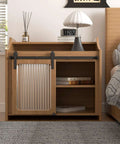 Sliding Barn Door Hardware Kit For Closet And Cabinet, 3 Foot Mini Track System with 36 Inch Track on a wooden cabinet