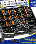454 Piece Metric Flange Bolt Assortment Kit Grade Ten Nine M6 M8 M10 M12 Hex Bolts Nuts Washers Black Zinc Plating Heavy Duty Automotive And Farm Equipment Hardware Set organizer with assorted bolts, nuts, and washers