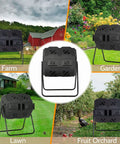 Dual Chamber Tumbling Composter With 43 Gallon Capacity 360 Degree Spin BPA Free Garden Tumbling Bin in various settings