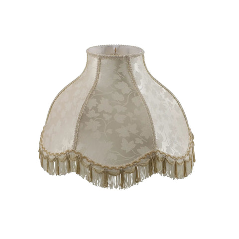 Transitional Scallop Bell Cream Lamp Shade With Jacquard Fabric Fringe, 6 Inch Top, 17 Inch Bottom, 12 Inch Slant Height, Brass Spider Construction, Replacement Shade For Table And Accent Lamps