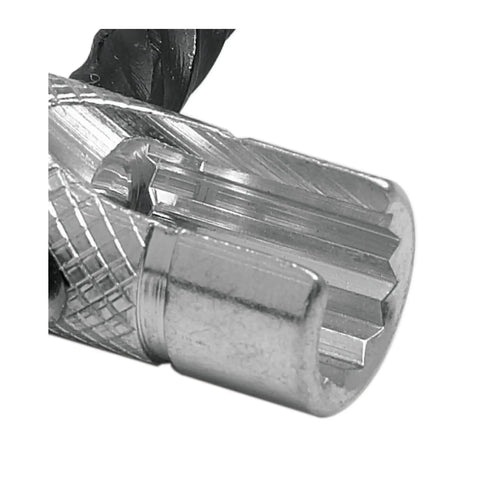 Close-up of All In One Four Way Grease Fitting Tool For Installing And Removing Straight And Angle Type Fittings Fits One Eighth Inch NPT Threads Works Like A Champ