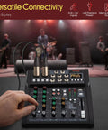 Hand operating Six Channel Studio Mixer With Bluetooth Road Ready USB Audio Interface Built In MP3 Player DSP Effects