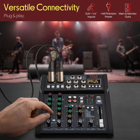 Hand operating Six Channel Studio Mixer With Bluetooth Road Ready USB Audio Interface Built In MP3 Player DSP Effects