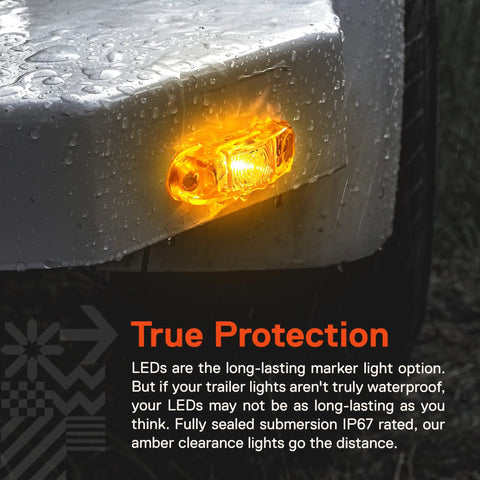 Amber LED Trailer Marker Light Kit 4 Piece 2.5 Inch Waterproof IP67 Surface Mount on a wet trailer corner