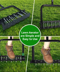 Heavy Duty Manual Lawn Aerator Tool With Fourteen Iron Spikes For Quick Soil Aeration In Your Yard And Garden displayed on grass