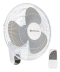16 Inch Remote Control Oscillating Fan With Quiet 3 Speed Settings, featuring wall-mount design and remote next to fan