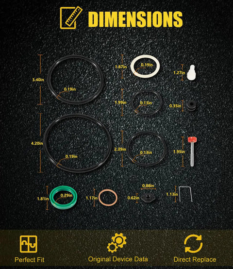 Fire Ball 300 Repair Kit 238286 For 5:1 Pumps parts dimensions with o-rings and seals for models 203857 203872 203876