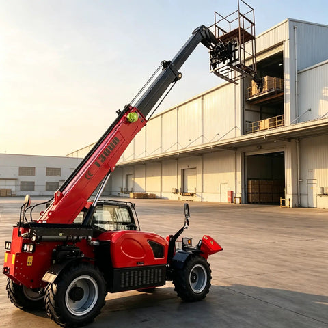 Top Shelf Heavy Duty Telehandler And Telescopic Forklift built as a 4WD off road workhorse lifting a load in a warehouse.