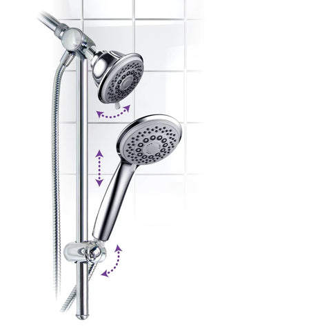 Instant Mount Drill Free Shower Combo With Height And Angle Adjustable 3 Way SpiralFlo Head And Handheld Shower Slide Bar