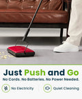No Sweat Push Powered Carpet Sweeper With Triple Brush Heads For Big Time Dust Pickup On Area Rugs And Vinyl Floors grabs pet hair on rug.