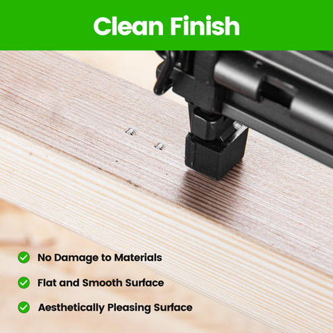 18 Gauge Brad Nails Assortment Kit 4000 Piece Set In Four Sizes Five Eighths Three Quarters One And One Quarter Inch Galvanized Finish For Pneumatic And Electric Brad Nail Guns Great For Trim And Molding Projects shown with clean finish on wood