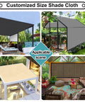 Collage of pergola and patio areas with 90 Percent Sun Block Shade Cloth With Grommets For Outdoor Patio 8x10 Feet Mesh Tarp Sun Screen Mocha