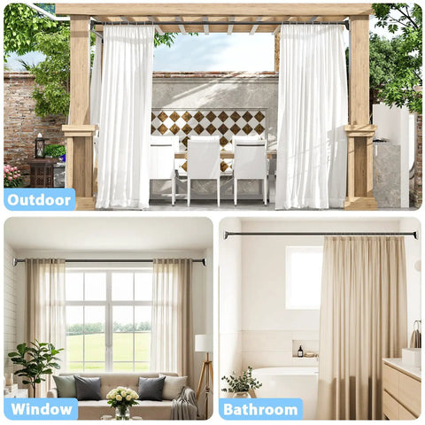 Heavy Duty No Drill Tension Curtain Rod Black Adjustable 41 To 185 Inch Extra Long Rod For Windows Patio And Bathroom Holds Heavy Curtains Renter Friendly Tools Free Install