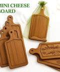 10-piece acacia wood mini cutting boards set with handles; square and rectangular charcuterie boards, includes organza bag.