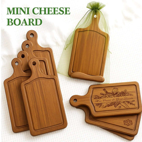 10-piece acacia wood mini cutting boards set with handles; square and rectangular charcuterie boards, includes organza bag.