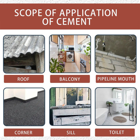 Image showing various applications for Quick Dry Concrete Patch 300g For Crack Sealing And Floor Repair Filler DIY Friendly, including roof and balcony.