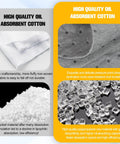 High-quality oil absorbent cotton materials, showcasing meltblown polypropylene and various textures for efficiency and durability.