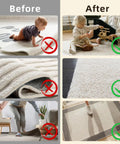 Comparison before and after using Eight Pack Non Slip Rug Grippers For Area Rugs Double Sided Rug Pads Corner Tape For Hardwood Floors Tile And Laminate Easy Peel And Stick Low Profile Edges Strong Adhesive No Damage Removable Carpet Stickers