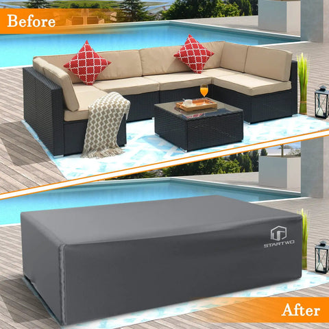 Beefy Heavy Duty Patio Furniture Cover Waterproof And Anti UV 500D Tear Resistant for sectional sofa and table, gray, poolside view