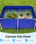 Foldable Canvas Fish Pond With Rustproof Stainless Steel Frame For Koi Prawns Fish And Lobster No Fuss Setup Portable Outdoor Aquarium For Stress Free Water Fun with koi fish and plants inside