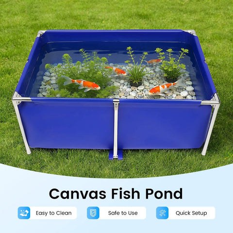 Foldable Canvas Fish Pond With Rustproof Stainless Steel Frame For Koi Prawns Fish And Lobster No Fuss Setup Portable Outdoor Aquarium For Stress Free Water Fun with koi fish and plants inside
