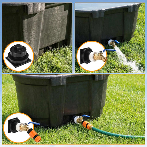 Stock Tank Plug Kit For Rubbermaid 50, 70, 100, 150 And 300 Gallon Tanks With 2 Inch Holes Replacement Drain Plug with hose connector