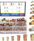 230 Piece Rivet Nut Kit M3 Through M12 with Half Hex Body Flange Rivet Nuts Zinc Plated Carbon Steel Flat Head Threaded Inserts