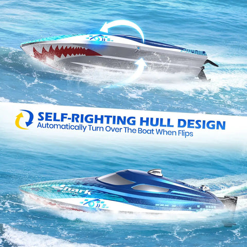 High Speed RC Shark Boat With LED Eyes And Rad Graffiti Design Over 20 MPH Proportional Remote Control self-righting hull