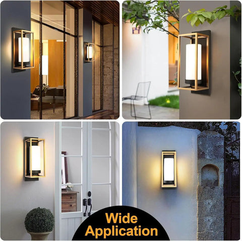 Dope Black And Gold Outdoor Wall Sconce Set Of 2, Modern Hardwired Exterior Lights on house, garage, patio walls, E26 base waterproof