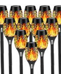Solar Flickering Flame Outdoor Torch Lights For Garden Decor Waterproof 12 LED Torches For Yard Pathway Lawn Patio Halloween Decorations 12 Pack With Weatherproof IP65 Rating