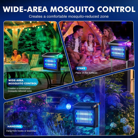 Outdoor view of 2 in 1 Water Wave Projector And Mosquito Zapper For Outdoors, Cordless 4500V Electric Bug Killer in patio garden.
