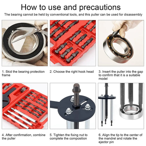 Killer 21 In 1 Bearing Puller Kit Heavy Duty Bearing Removal Tool Quenched Steel For Auto Repair Versatile Grip Gear Tie Rods Multifunction Disk Ready To Bust Through Stubborn Bolts Safely Nailed For Mechanics Want Badass Results In Garage Today. bearing puller kit in red case, quenched steel parts, used for bearing removal