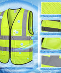 Boss-Level Cooling Vest That Holds Eight Cold Ice Packs Adds High Viz Reflective Stripes And X-Large Fit to showcase breathable mesh and ID badge pocket.