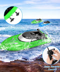 2 Pack Dope RC Boats for Pools and Lakes, 10km/h 2.4G Remote Control Speed Boats for Kids and Adults, Blue Green on water