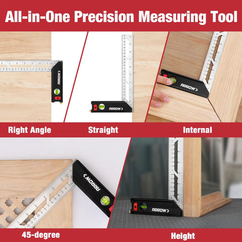 Rock Solid 10 Inch Try Square With Beefy Stainless Steel Blade Delivering Dead On Accuracy showing right angle and straight measurements.