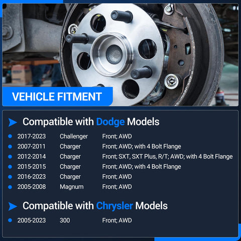 AWD Front Wheel Bearing And Hub Assembly 5-Lug Non-ABS Fits Chrysler 200 2005-2023, Dodge Challenger 2017-2023, Charger 2007-2023