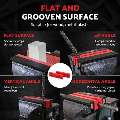 Heavy Duty 6 Inch Vise Jaw Pads With Magnetic Z Holder Anti Slip Soft Jaws Dual Pair Lock Down in use for clamping flat and grooved surfaces.