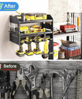 Wall Mount Power Tool Organizer Rack For Garage And Workshop Foldable Cordless Drill Hanger with tools installed