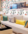 Living room with Pink Floral And Bird Peel And Stick Wallpaper For Cabinets And Bedrooms Self Adhesive Removable Vinyl With Butterfly Design.