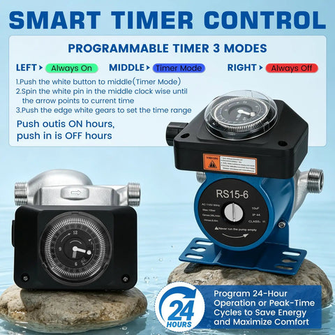 Smart timer control on Instant Hot Water Delivery Recirculation Pump Replacement Kit with programmable settings for efficient operation.